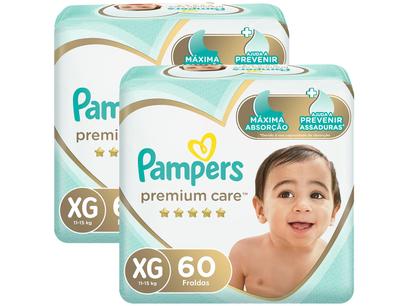 Kit Fraldas Pampers Premium Care Tam. XG – 11 a 15kg 2 Pacotes com 60 Unidades Cada