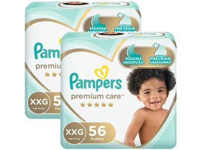 Kit Fraldas Pampers Premium Care Tam. XXG – + de 14kg 2 Pacotes com 56 Unidades Cada
