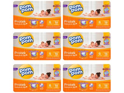 Kit Fraldas Pom Pom Protek Proteção de Mãe Jumbinho G 6 Pacotes com 16 Unidades Cada