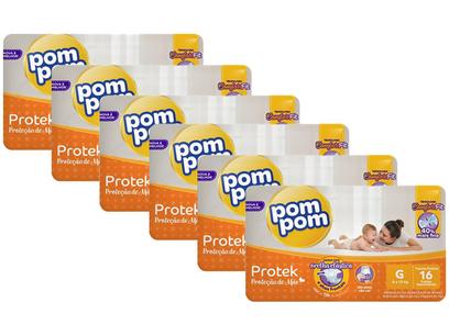 Kit Fraldas Pom Pom Protek Proteção de Mãe Tam. G 8 a 13kg 6 Pacotes com 16 Unidades Cada