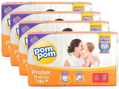 Kit Fraldas Pom Pom Protek Proteção de Mãe Tam. M - 46 Unidades Cada 4 Pacotes