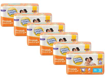 Kit Fraldas Pom Pom Protek Proteção de Mãe Tam. XG 12 a 15kg 6 Pacotes com 12 Unidades Cada