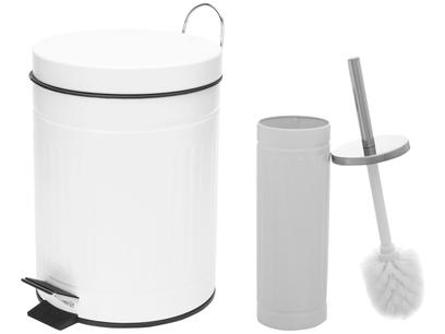 Kit Lixeira Reciclável com Pedal 5L Casambiente LIXE002 + Escova Sanitária com Suporte New York BRANCO