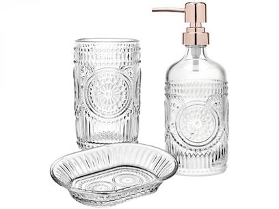 Kit para Banheiro de Vidro Hauskraft Home Berlim Transparente e Rosé 3 Peças