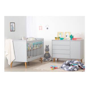 Kit Quarto Infantil Retrô Cinza - Berço + Cômoda com Porta - Carolina Móveis