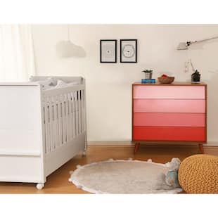 Kit Quarto Zoon Vintage Rosa - Berço Mini Cama + Cômoda - Abra Cadabra