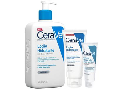 Loção Corporal Hidratante CeraVe + Creme Hidratante para Mãos + Loção Hidratante Corporal