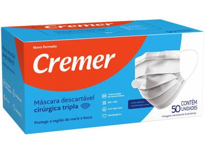 Máscara Cirúrgica Tripla Camada com Elástico – Cremer 644449 Branca 50 Unidades