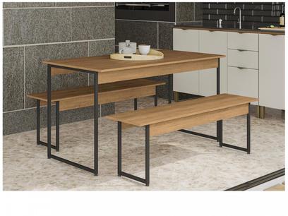 Mesa de Jantar 2 Bancos 4 Lugares Retangular - Freijó e Preto Industrial Kappesberg