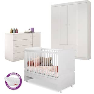 Quarto Bebê com Berço Mini Cama SR + Colchão + Guarda Roupa + Cômoda Helena - Phoenix - Phoenix baby
