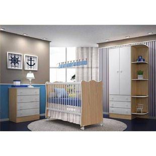 Quarto Completo Para Bebê Guarda Roupa 3 Portas + Cômoda E Berço102 Doce Sonho - Qmovi