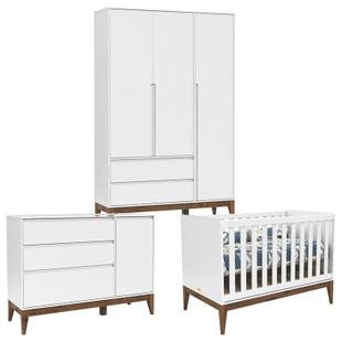 Quarto de Bebê 3 Portas Cômoda com Porta Nature Clean Branco Acetinado Eco Wood - Matic - Matic Moveis