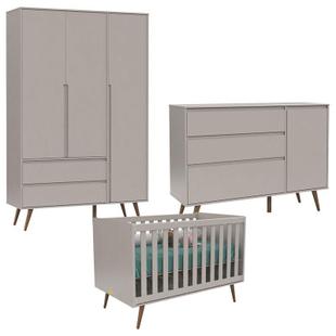 Quarto de Bebê 3 Portas Cômoda Com Porta Retro Clean Cinza Eco Wood - Matic - Matic Moveis