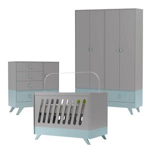 Quarto de Bebê 4 Portas Duda Cinza Azul - Canaã - Canaa Baby