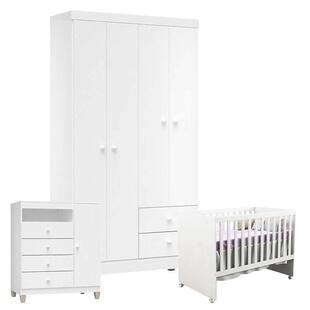 Quarto de Bebê 4 Portas Ternura Baby com Berço Gabi Branco Brilho - Incorplac