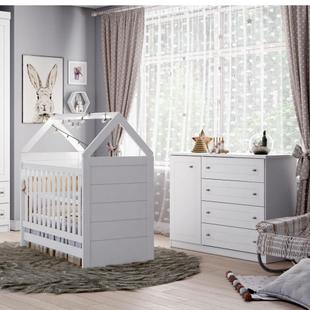 Quarto de Bebê Americano Berço Mini Cama e Cômoda 4 Gavetas - Branco - Henn Branco