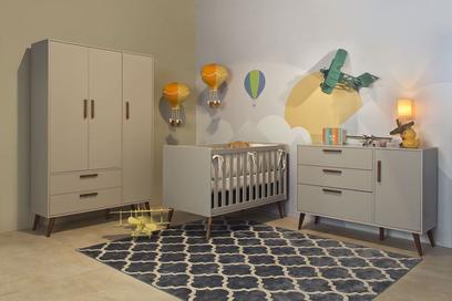Quarto de Bebê Cinza Retrô Completo 3 Portas - Matic Móveis