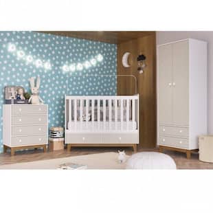 Quarto de Bebê Completo com Berço, Cômoda e Guarda Roupa Siena Móveis Branco/Bege
