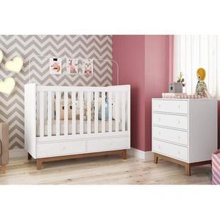 Quarto de Bebê Completo com Berço e Cômoda Retrô Completa Móveis Branco