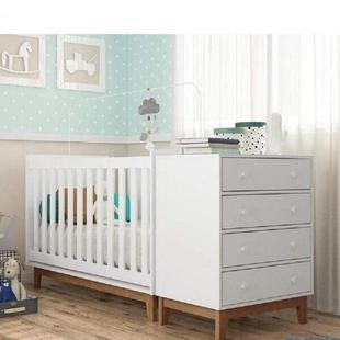 Quarto de Bebê Completo com Berço e Cômoda Retrô Siena Móveis Branco