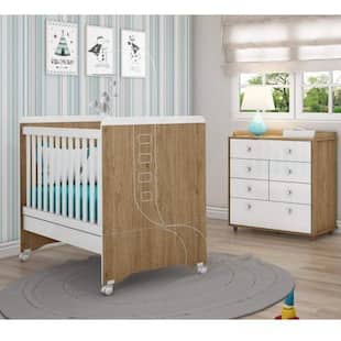 Quarto de Bebê Completo com Berço Mini Cama e Cômoda Benjamin Siena Móveis Rústico/Branco