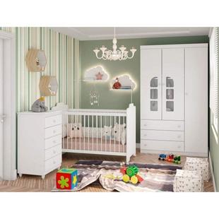 Quarto de Bebê Completo com Guarda Roupa 3 Portas, Cômoda e Berço Baby Confort Siena Móveis Branco