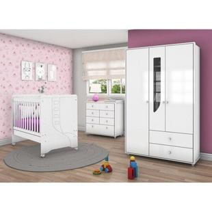 Quarto de Bebê Completo com Guarda Roupa 3 Portas, Cômoda e Berço Mini Cama Benjamin Siena Móveis Branco