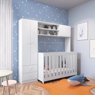Quarto de Bebê Completo com Guarda Roupa e Berço Ciranda Siena Móveis Branco