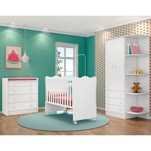 Quarto de Bebê Completo Doce Sonho 2 Portas e Berço Simples Branco - Qmovi