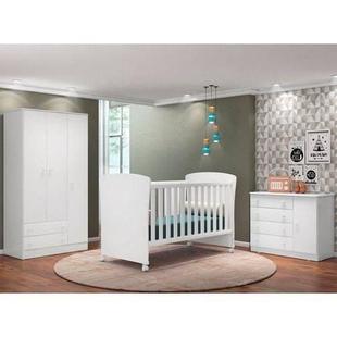 Quarto De Bebê Completo Doce Sonho E Berço 2484 Branco - Qmovi