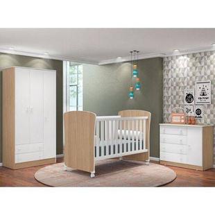 Quarto De Bebê Completo Doce Sonho E Berço 2484 Carvalho/branco - Qmovi