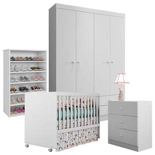 Quarto de bebê completo Louise com Sapateira Branco Brilho - AJL - Ajl Móveis