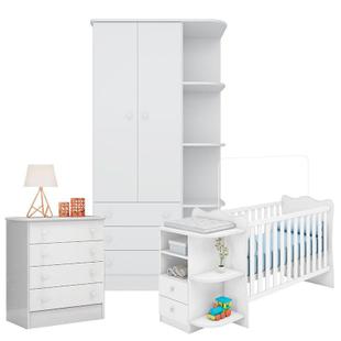 Quarto de Bebê Doce Sonho com Berço Cômoda Branco Brilho - Qmovi