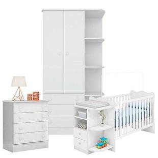 Quarto De Bebê Doce Sonho Com Berço Cômoda Branco Brilho - Qmovi