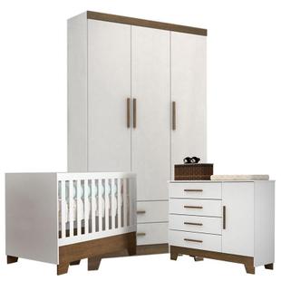 Quarto de Bebê Ester Retro Branco Acetinado Amadeirado - Carolina - Carolina Baby