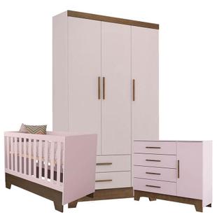 Quarto de Bebê Ester Retro Rosa Acetinado Amadeirado - Carolina - Carolina Baby