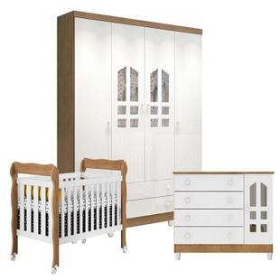 Quarto de Bebê Gran Selena com Berço Lila Branco Acetinado Amadeirado - Carolina - Carolina Baby