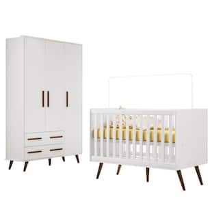 Quarto de Bebê Guarda Roupa e Berço Mini Cama Retrô Branco - Qmovi