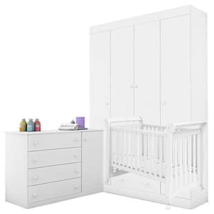 Quarto de Bebê Helena com Berço Xodó Fiorello Phoenix Cor Branco Brilho