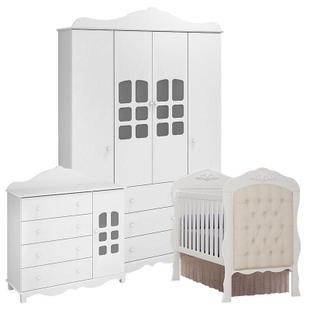 Quarto de Bebê Imperial 4 Portas com Berço Americano Realeza Branco Acetinado - Canaã - Canaa Baby