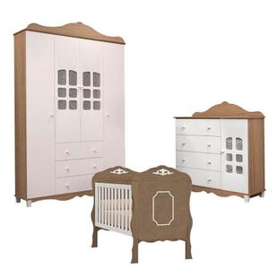 Quarto de Bebê Imperial 4 Portas com Berço Realeza Branco Wengue Canaã - Canaa Baby
