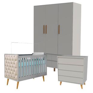 Quarto de Bebê Lorena 3 Portas Cinza Amadeirado - Carolina - Carolina Baby