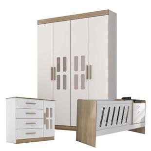 Quarto de Bebê Lorenzo com Berço Americano Lis Branco Brilho Wengue - Canaã - Canaa Baby