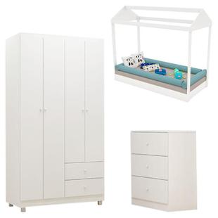 Quarto de Bebê Louise com Cama Montessoriana Branco Brilho AJL - Ajl Móveis