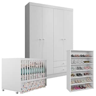 Quarto de Bebê Louise com Sapateira Branco Brilho - AJL - Ajl Móveis