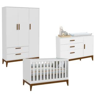 Quarto de Bebê Nature 3 Portas Cômoda 1 Porta Branco Acetinado Eco Wood Matic - Matic Moveis