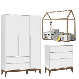 Quarto de Bebê Nature Clean 3 Portas com Cama Montessoriana Liv Branco Soft Teka - Matic - Matic Moveis
