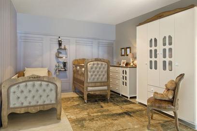 Quarto de Bebê Provençal Madeira Teka com Branco - Matic Móveis