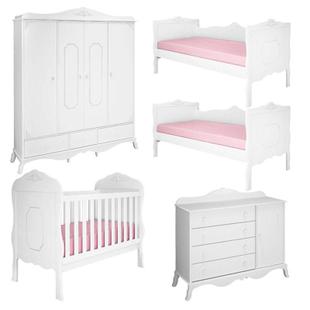 Quarto de Bebê Realeza 4 Portas e 2 Peças Cama Babá Branco Acetinado - Canaã - Canaa Baby