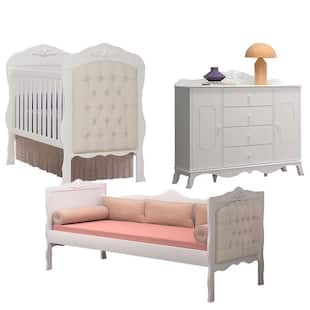 Quarto de Bebê Realeza Branco Acetinado com Capitonê Canaã - Canaa Baby